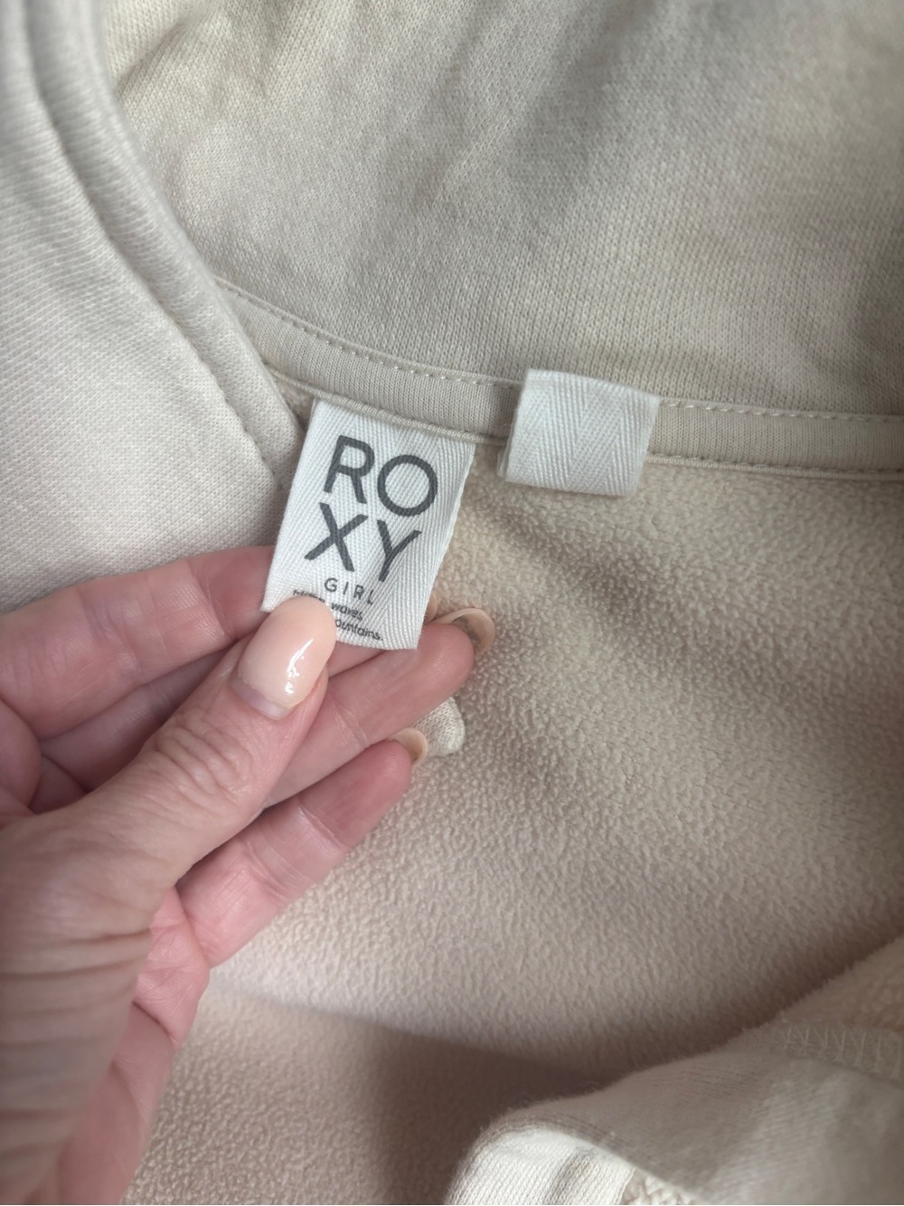 Roxy Cream Sherpa Jacket with Leather Logo Patch - Picture 7 of 7